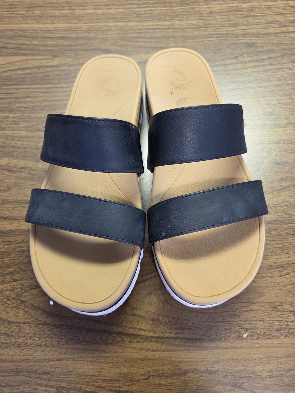 Reef Black Double-Strap Slides with Tan Footbed